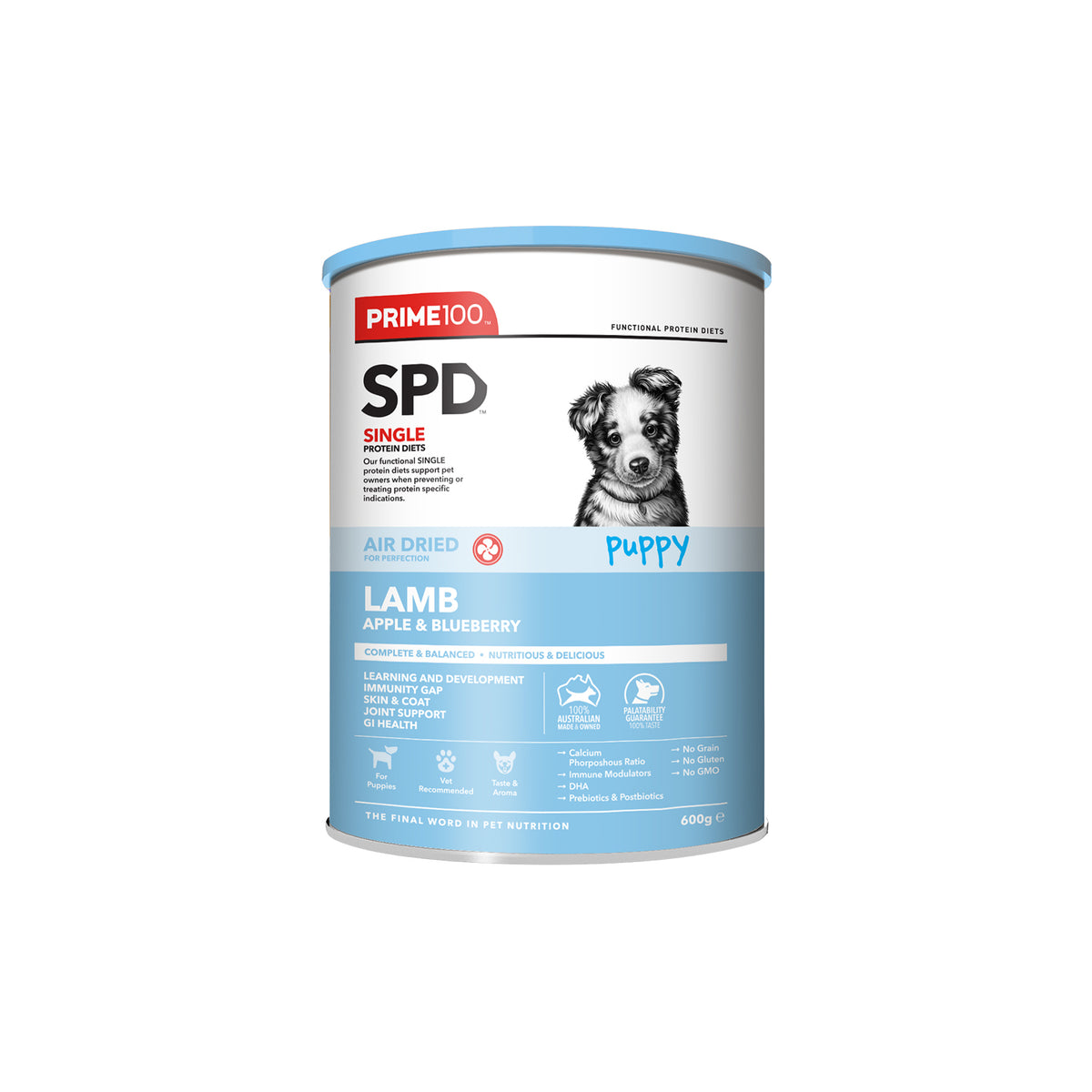 SPD Puppy Air Dried Lamb Apple Blueberry 600g Prime100