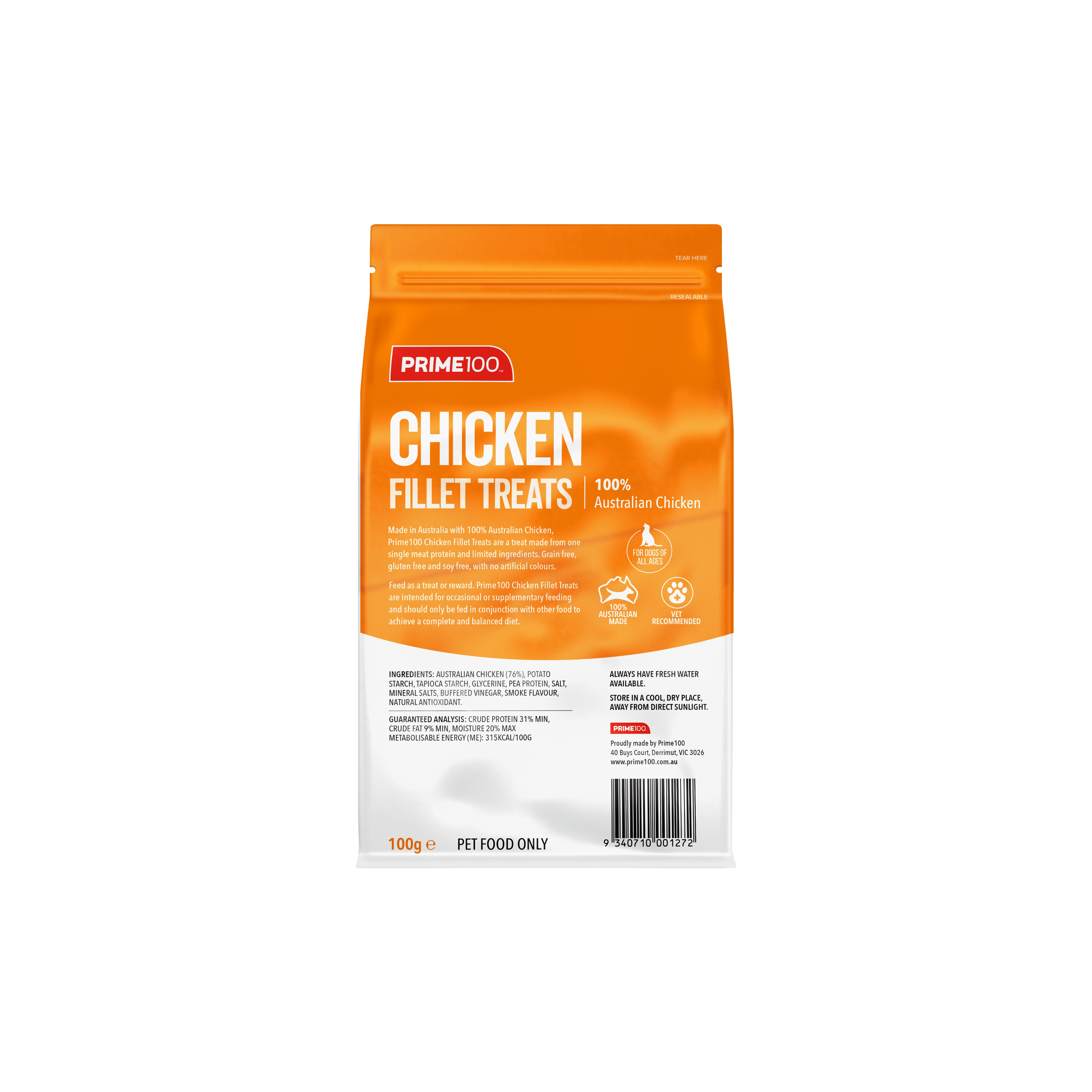 Prime100 Chicken Fillet Treats 100g